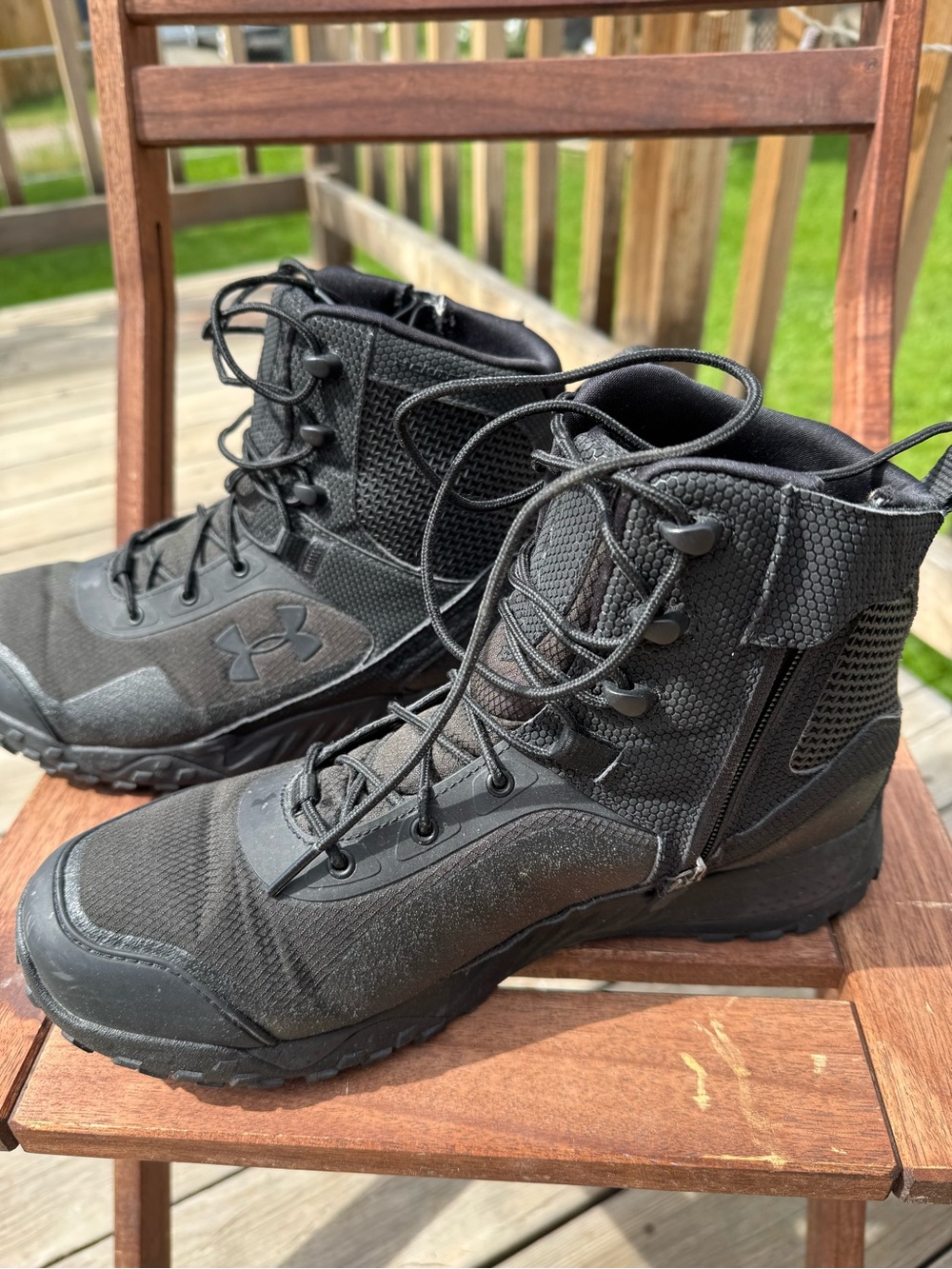 Under Armour Tactical Boots Men’s 9.5 Black Side Zip Duty Hiking Combat - Picture 4 of 7